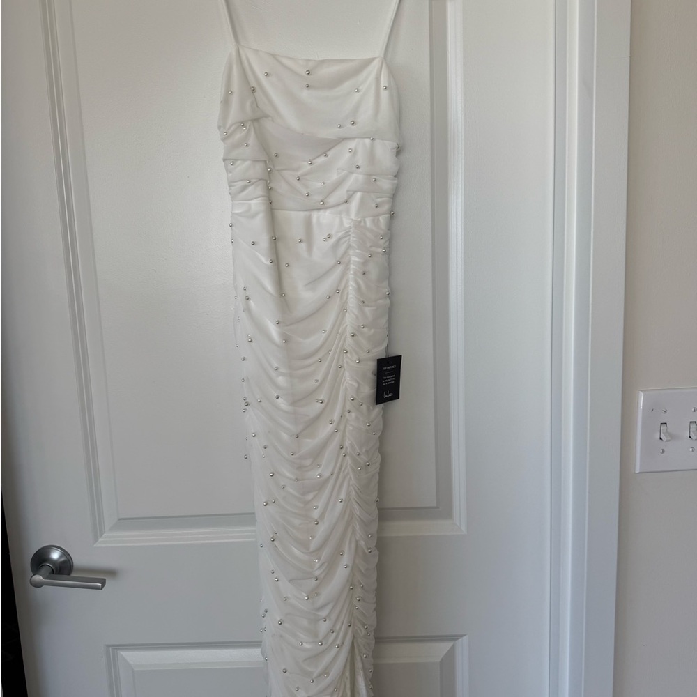 Lulu's White Pearl Embellished Maxi Dress